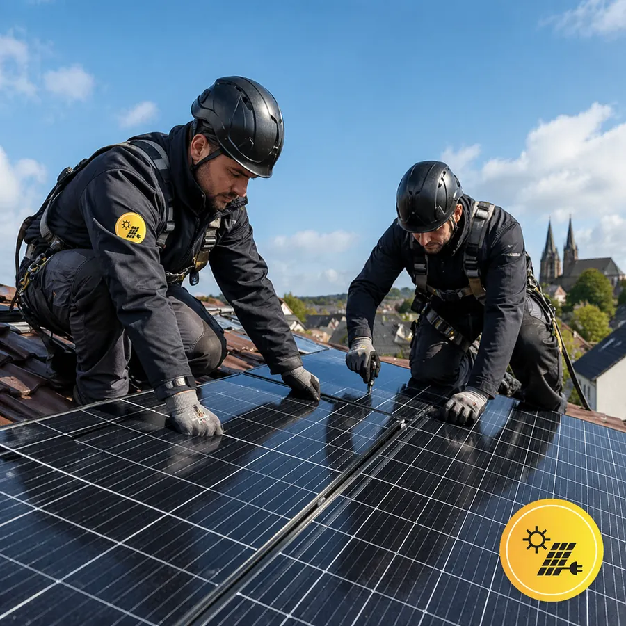 Kassel Solar Monteure bei Arbeiten an einer PV-Anlage