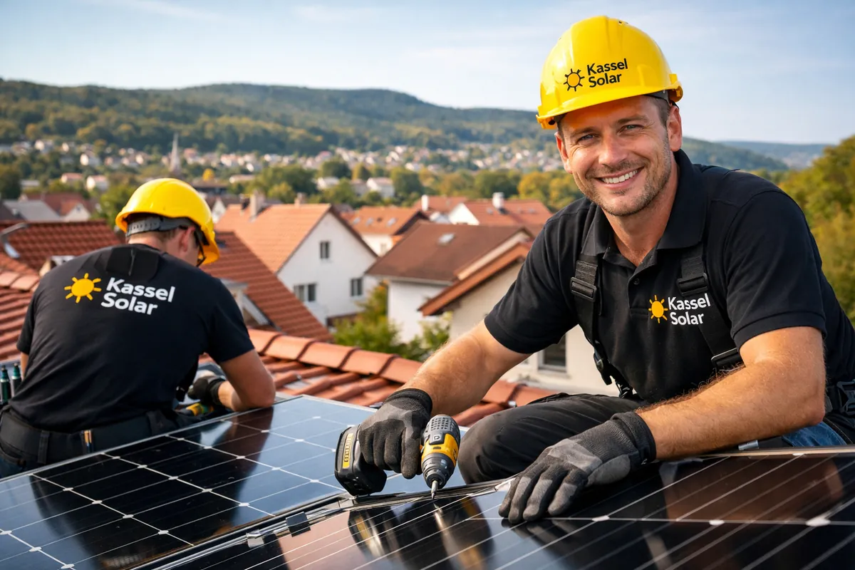 Kassel Solar Monteure bei der Installation einer Photovoltaikanlage