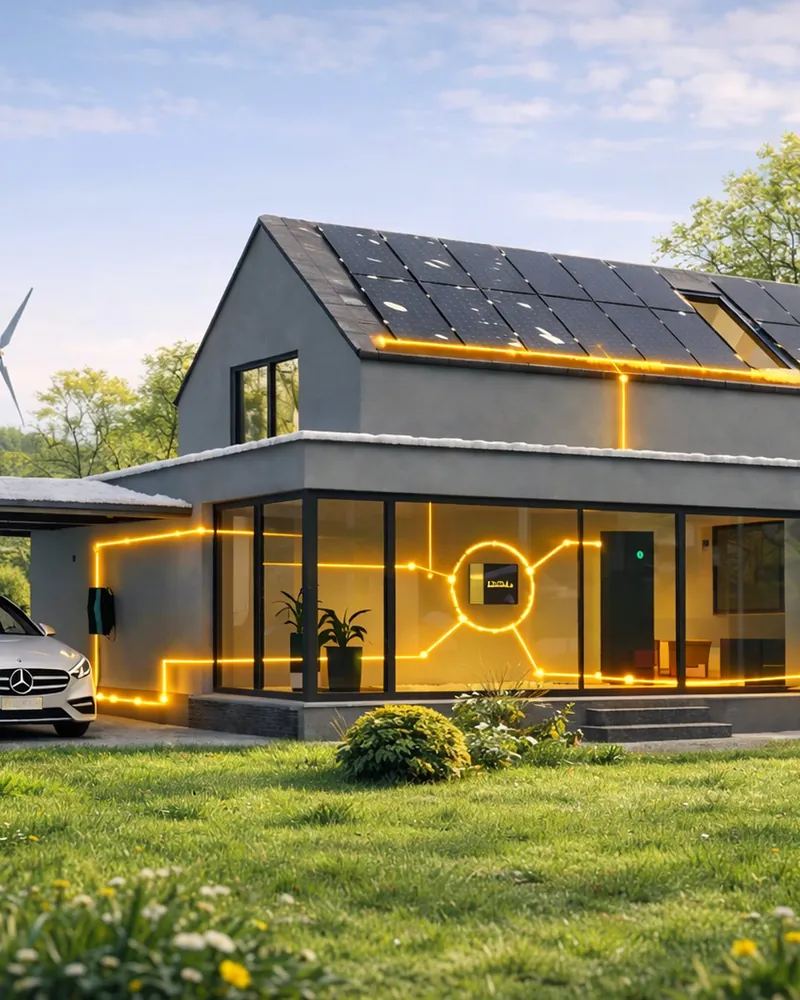 Haus mit PV-Anlage und Stromspeicher